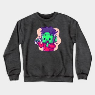 Cute Frankenstein Zombie Gaming And Thumbs Up Cartoon Crewneck Sweatshirt